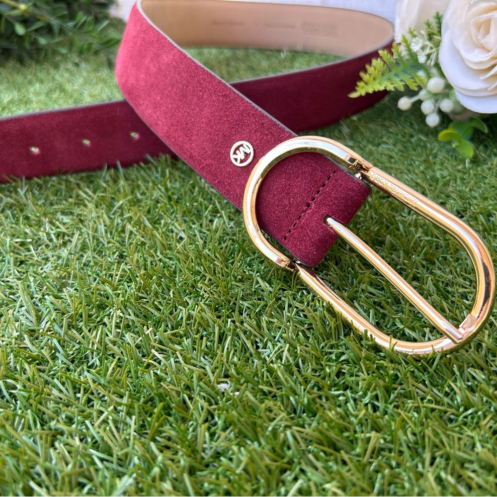 Michael Kors suede leather Burgundy women Belt with Gold Buckle size S new